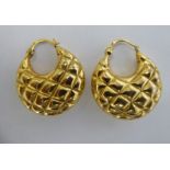 A pair of yellow metal half-moon design pendant earrings 11