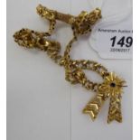A 9ct gold herringbone-link neckchain with a sunburst pendant 11