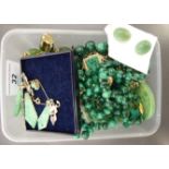 Jade and simulated jade jewellery: to include a Chinese bracelet with yellow metal mounts