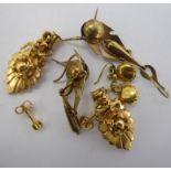 Gold and yellow metal earrings: to include a pair of petal design studs 11