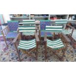 A matched set of six early/mid 20thC stained beech framed director's style folding deck chairs,