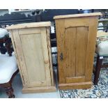 Two similar early 20thC rustically constructed pine bedside cupboards,
