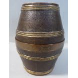 A late 19thC German novelty brass box, fashioned as a coopered barrel,