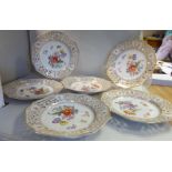A set of six early 20thC Continental porcelain hexagonal plates,