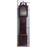 A mid 19thC mahogany longcase clock, the hood with a swan-neck pediment, an arched,