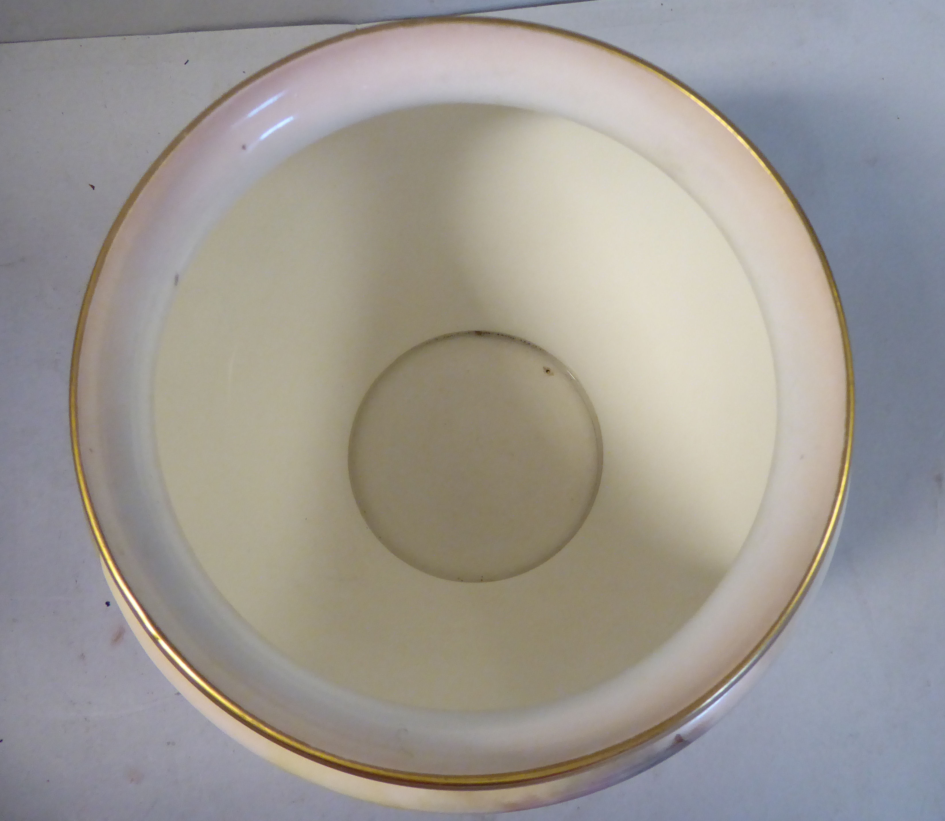 A Royal Worcester blush ivory glazed and mist gilded china jardiniere of squat, bulbous form, - Image 3 of 4