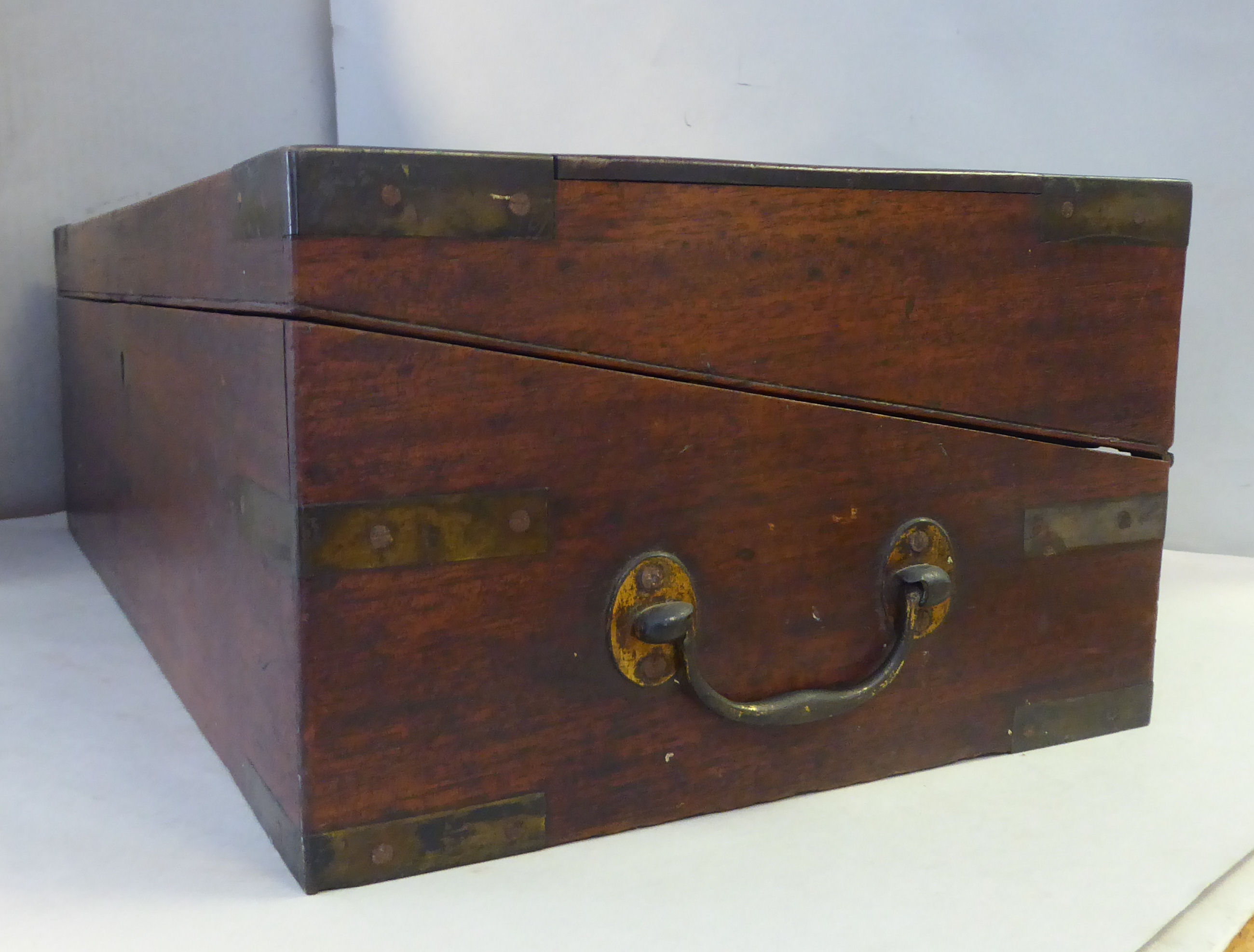 A late Victorian military design brass inlaid mahogany writing box, - Image 4 of 5