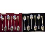 A set of six silver teaspoons with bright-cut engraved stems HH Sheffield 1965 cased;
