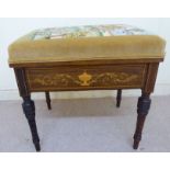 An Edwardian satinwood inlaid rosewood framed piano stool,
