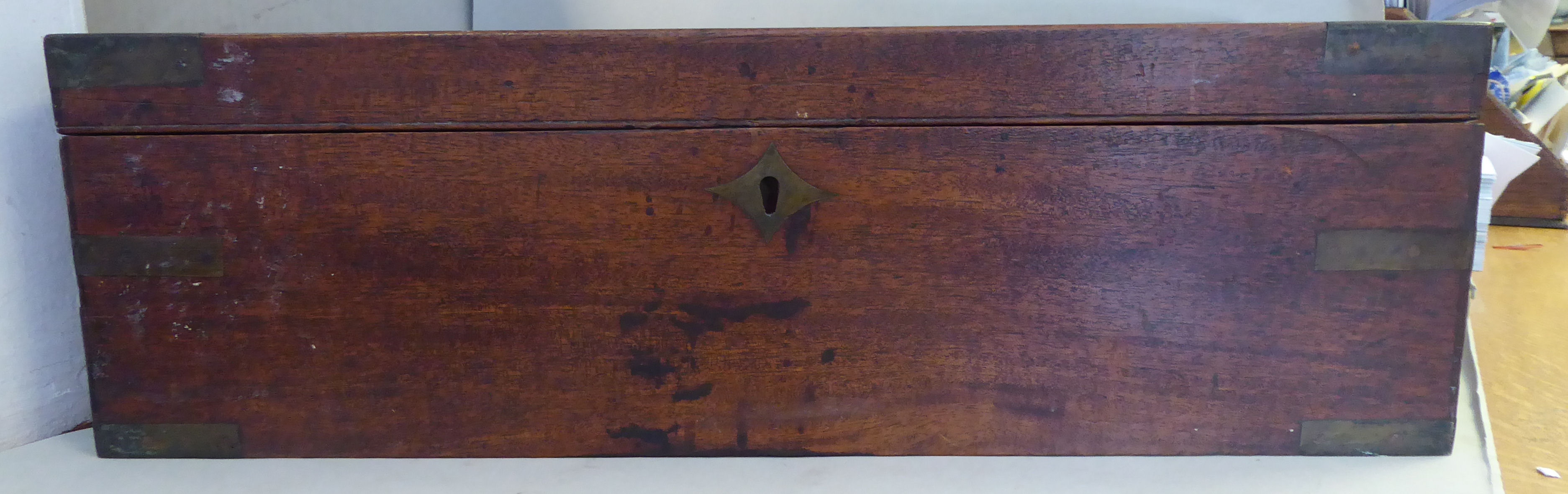A late Victorian military design brass inlaid mahogany writing box, - Image 3 of 5