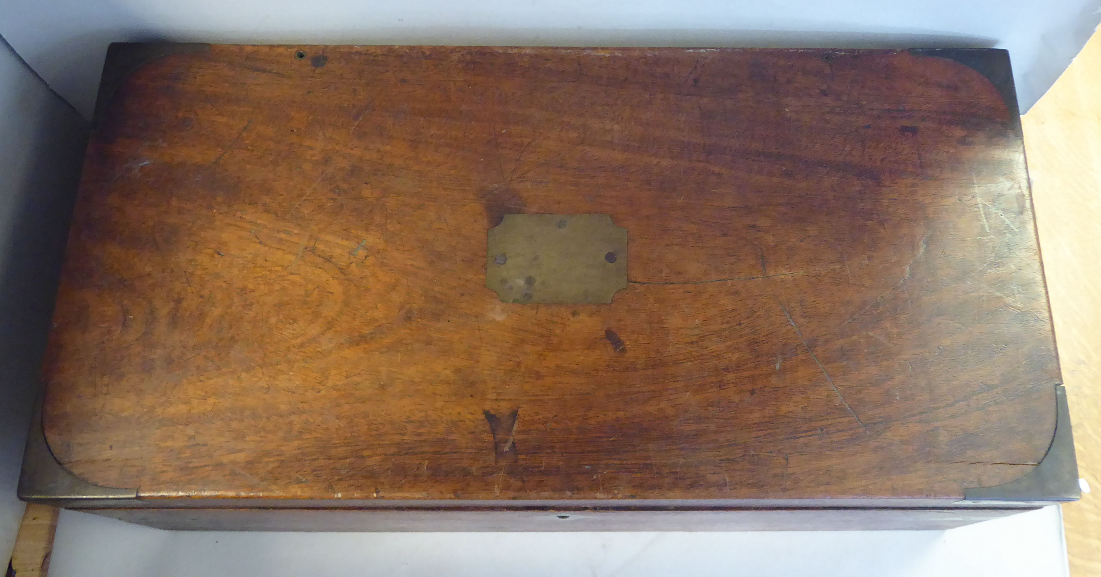 A late Victorian military design brass inlaid mahogany writing box, - Image 2 of 5