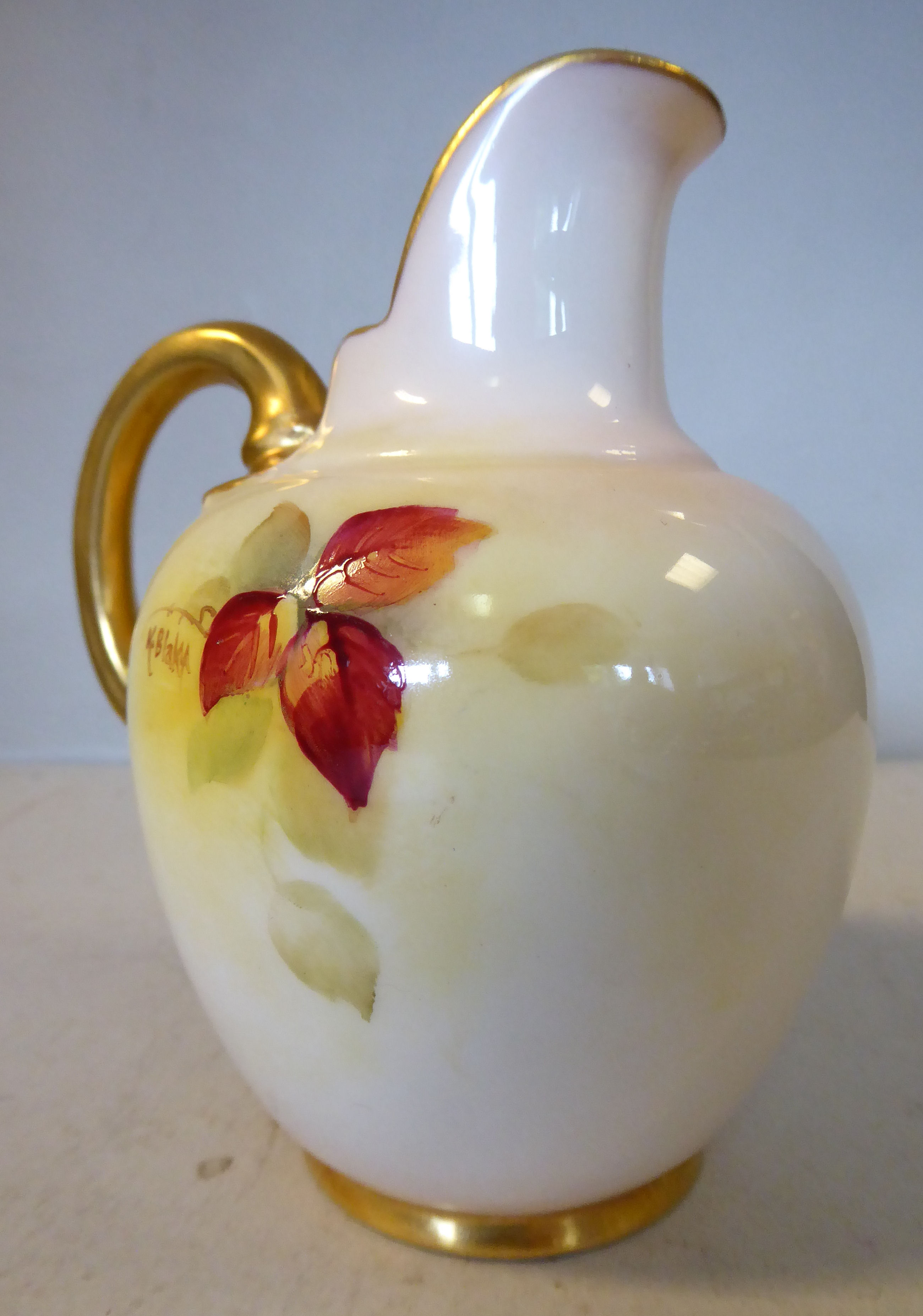 A Royal Worcester china ovoid shaped cream jug, having an upstand pouring lip and a loop handle, - Image 2 of 5