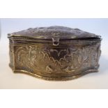 An Edwardian silver serpentine front dressing table box with straight sides and a hinged lid,
