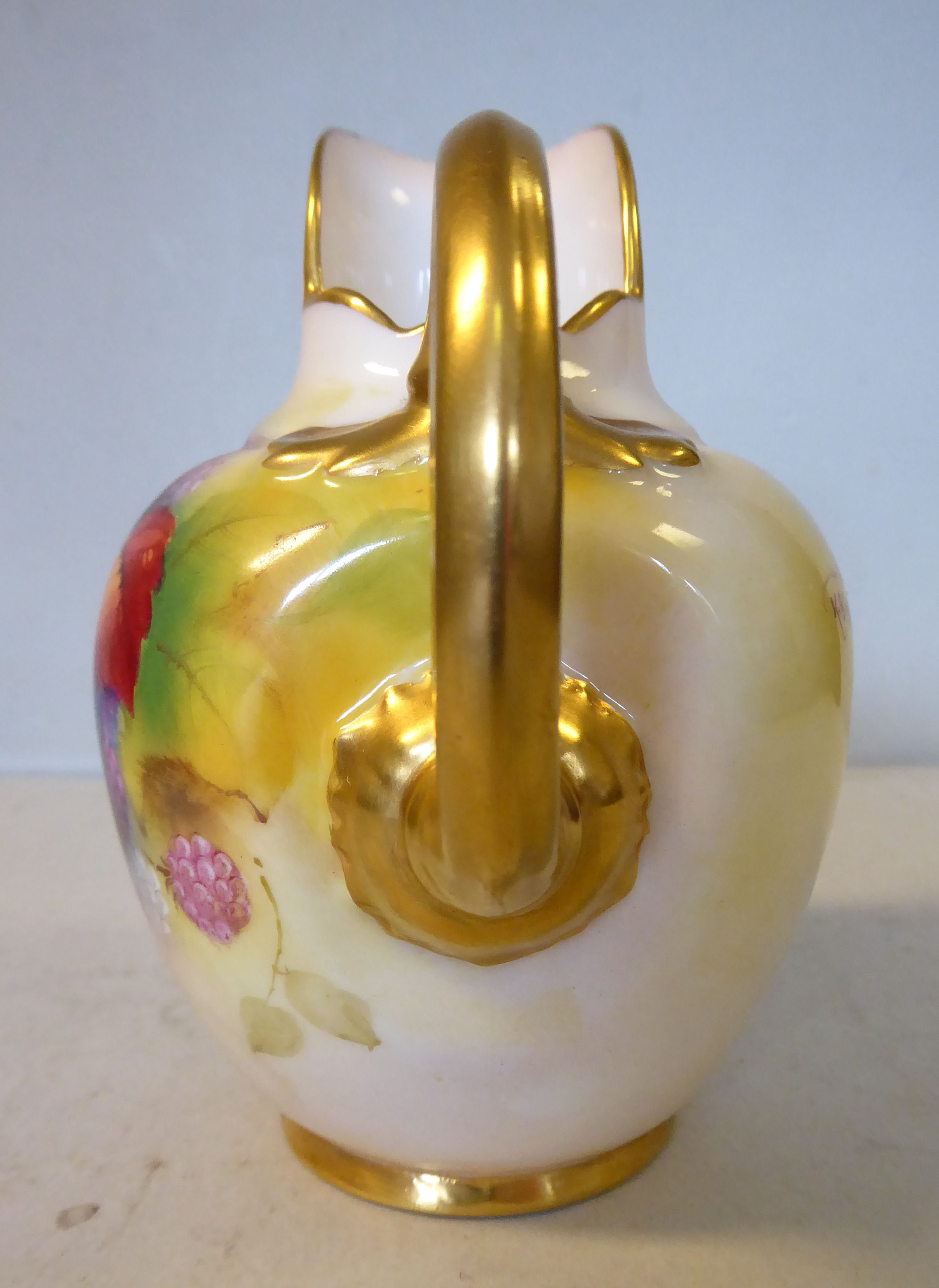 A Royal Worcester china ovoid shaped cream jug, having an upstand pouring lip and a loop handle, - Image 3 of 5