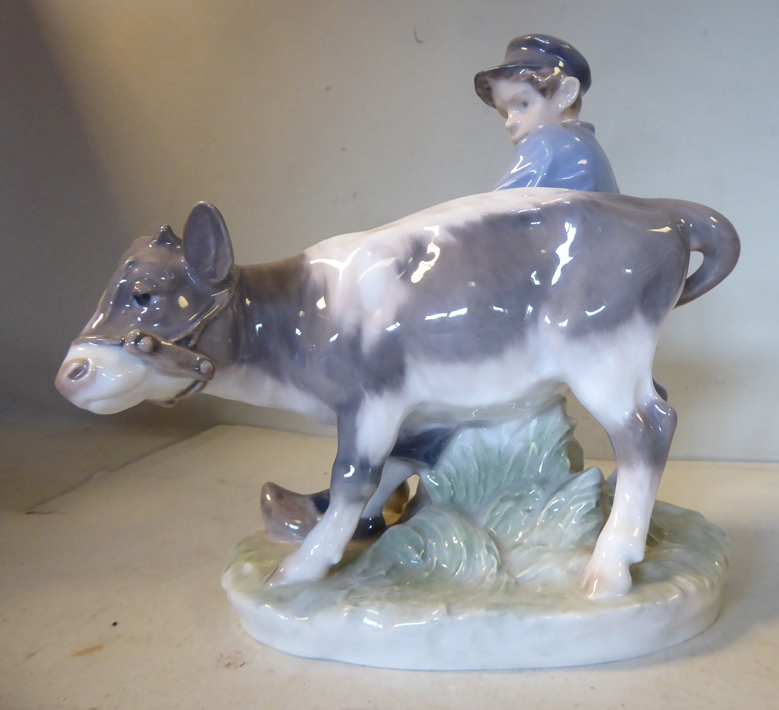 A Royal Copenhagen porcelain model 'Boy with Calf' by C Thomsen, no. - Image 2 of 3