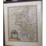 A Robert Morden coloured county map 'Buckinghamshire' with a headstone title 15.5'' x 13.