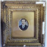 A late 19thC head and shoulders portrait miniature, a man with a moustache,