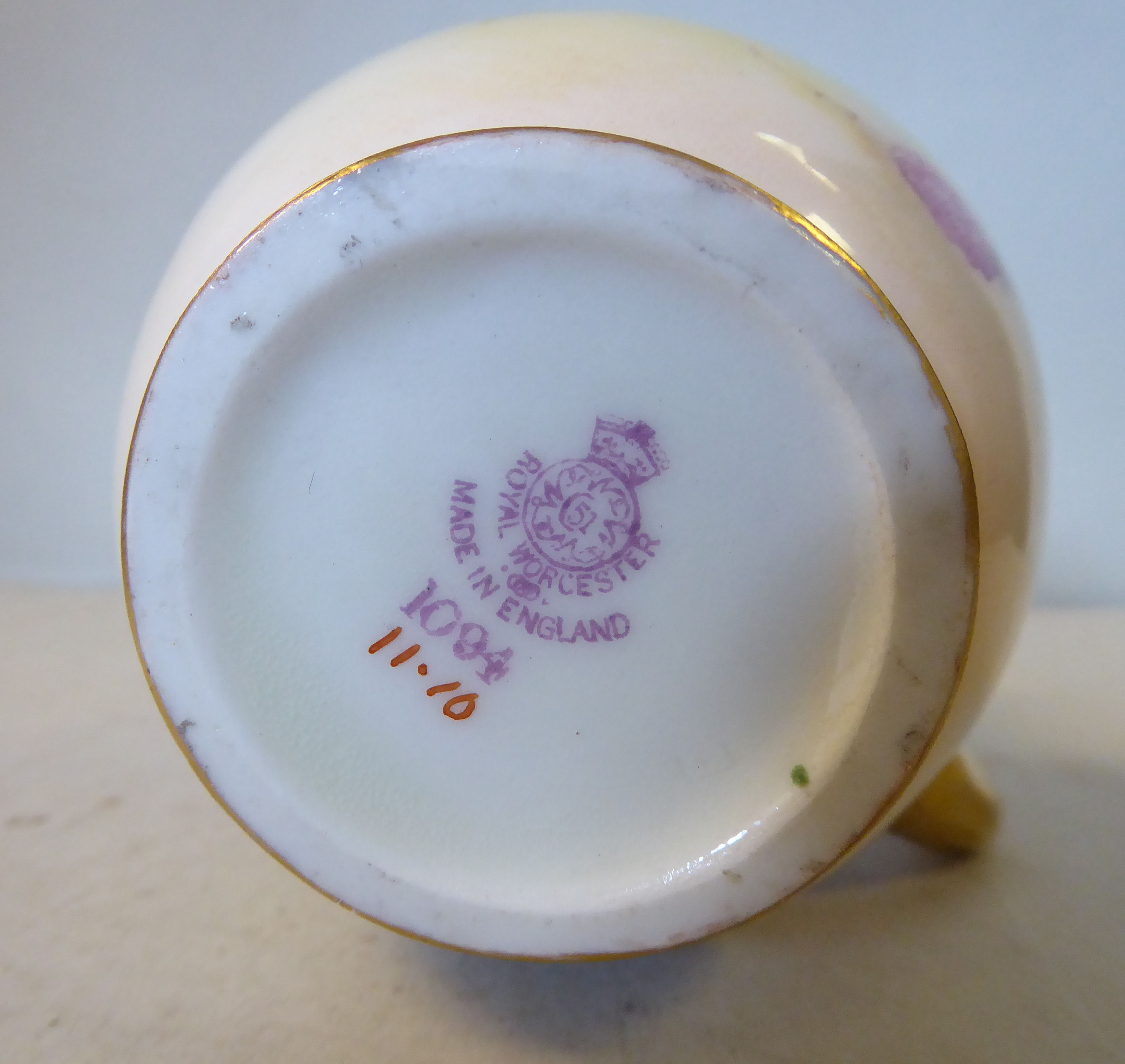 A Royal Worcester china ovoid shaped cream jug, having an upstand pouring lip and a loop handle, - Image 5 of 5