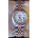 A lady's Rolex stainless steel and gold plated cased Oyster Perpetual Datejust bracelet wristwatch,