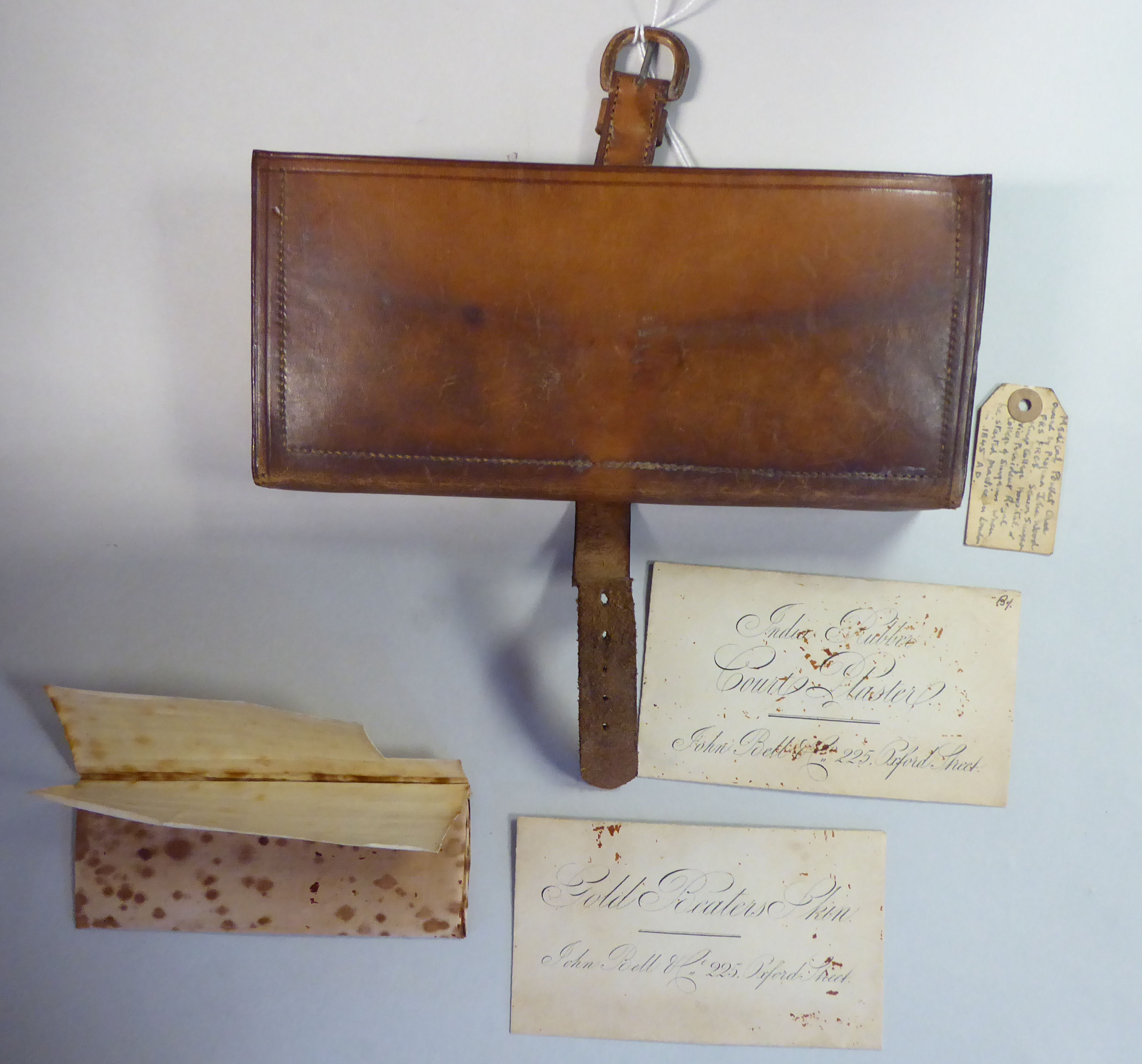 A mid 19thC stitched brown hide medical pouch, - Image 4 of 4