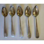 A set of five late 18th/early 19thC silver Old English pattern teaspoons TW Chester (no date