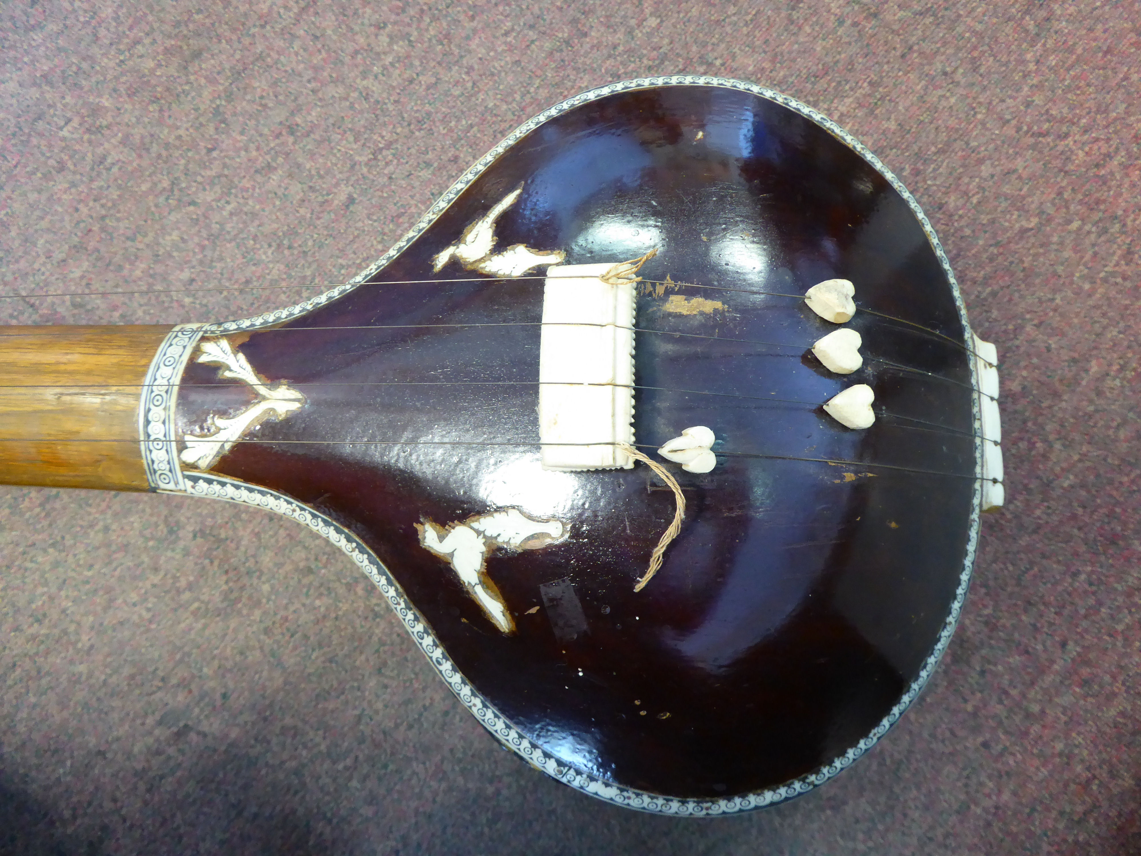 A 20thC sitar with four strings 42''L overall - Image 4 of 6