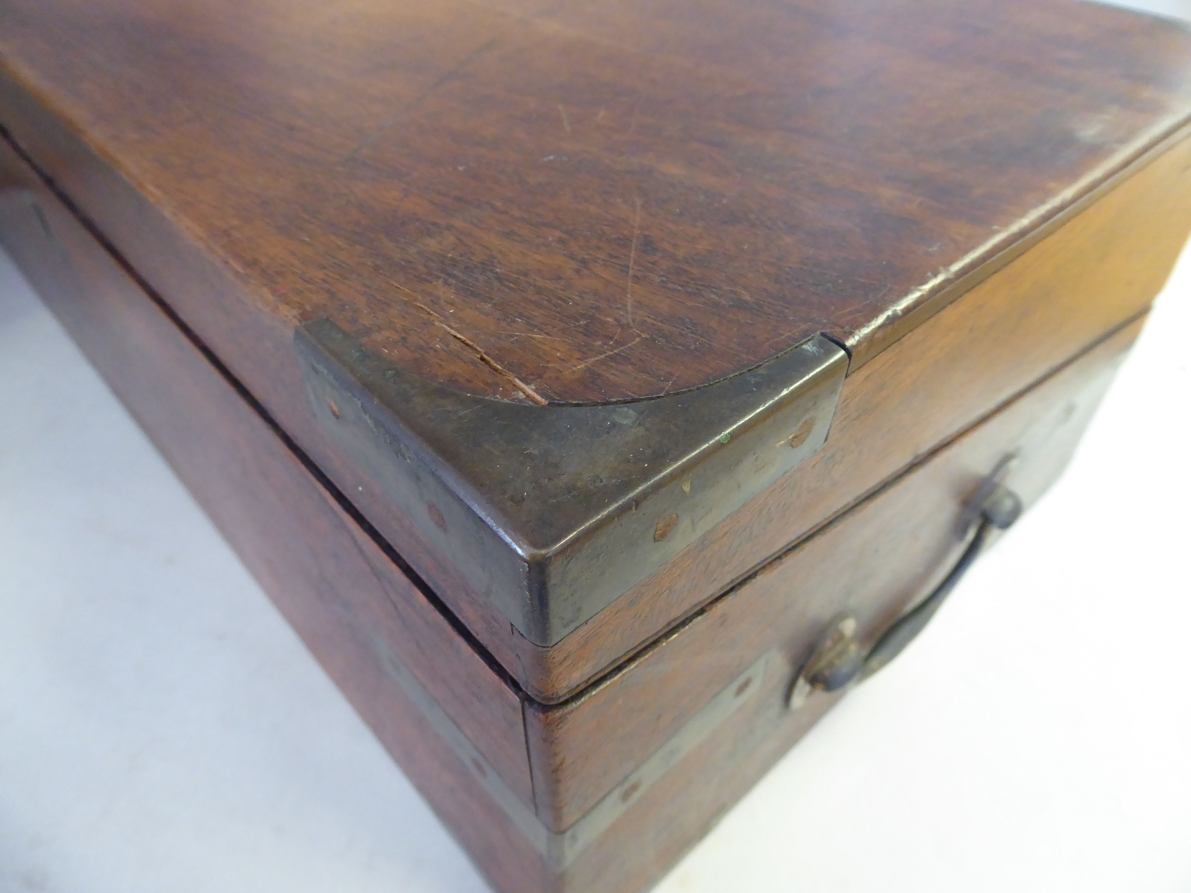 A late Victorian military design brass inlaid mahogany writing box, - Image 5 of 5