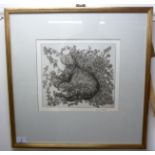 Denis Brown - 'Tabby's Catmint Bed' monochrome etching bears a pencil signature 9'' x 11''