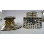 A silver capstan design inkwell Birmingham marks rubbed;