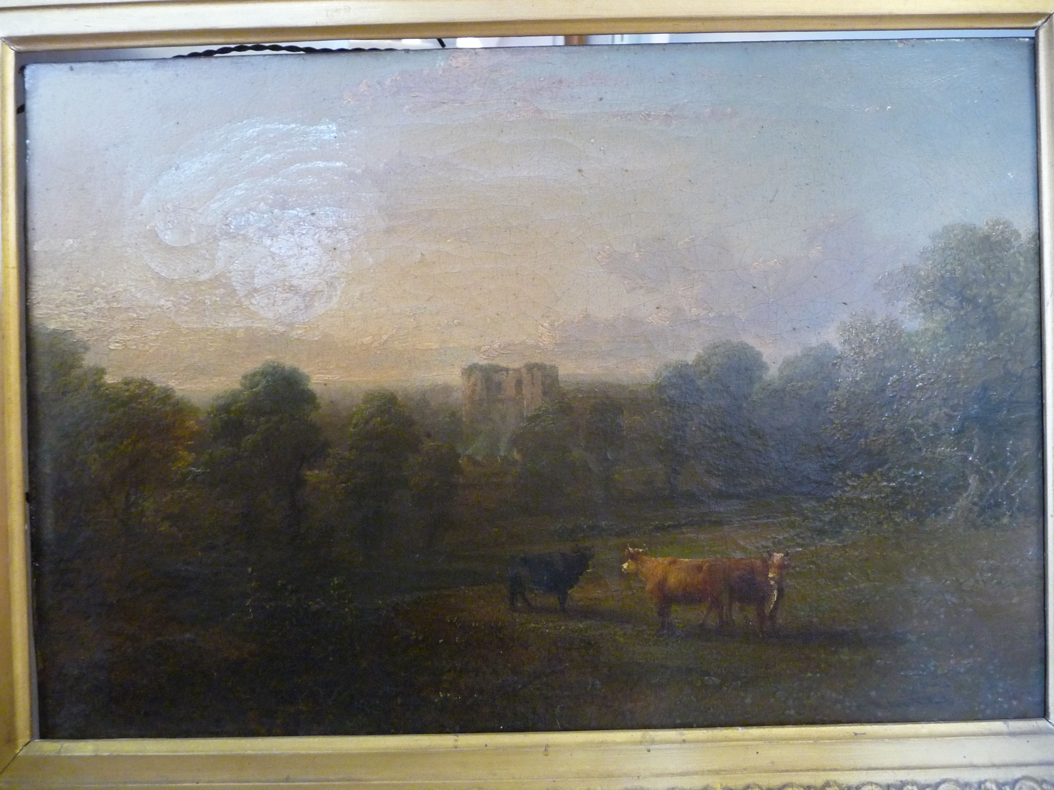 19thC British School - a pastoral scene with cattle in the foreground and castle ruins beyond oil - Image 2 of 10