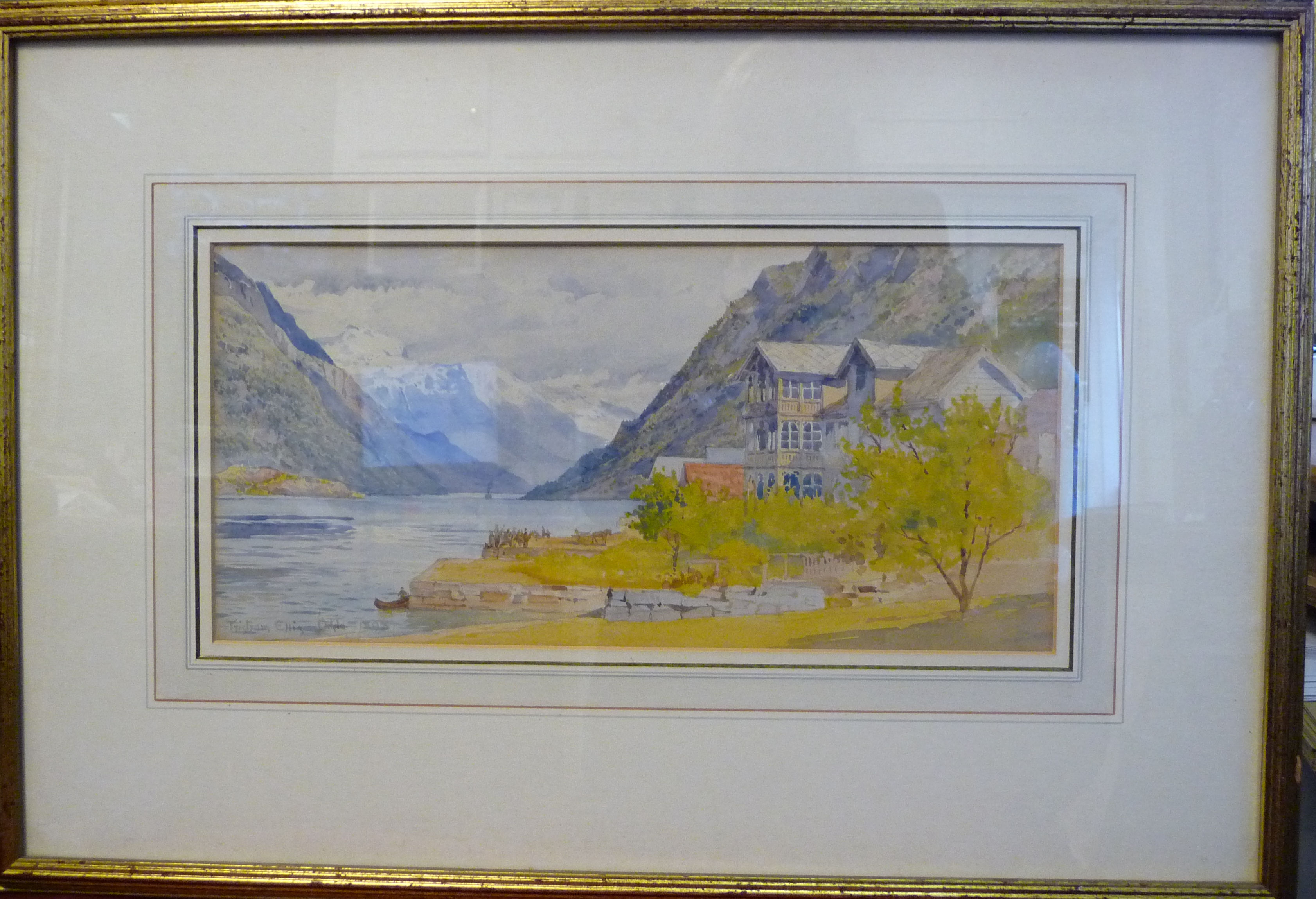 Tristram Ellis - 'Village on a fjord' watercolour bears a signature & dated 1898 6. - Image 4 of 8