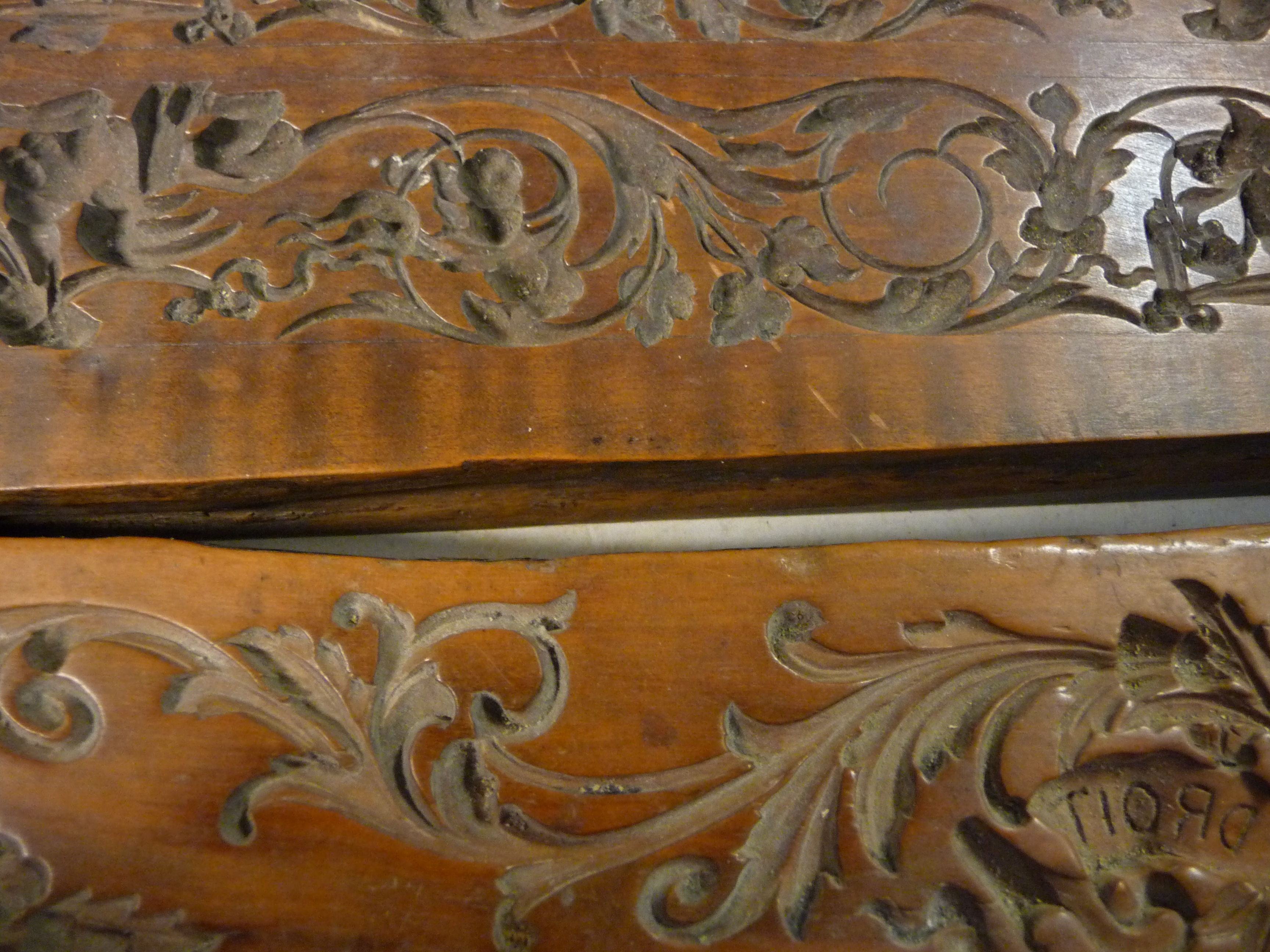 Two similar early 18thC decoratively low relief carved boxwood sugar moulds 9'' x 6'' & 9'' x 4'' - Image 4 of 4