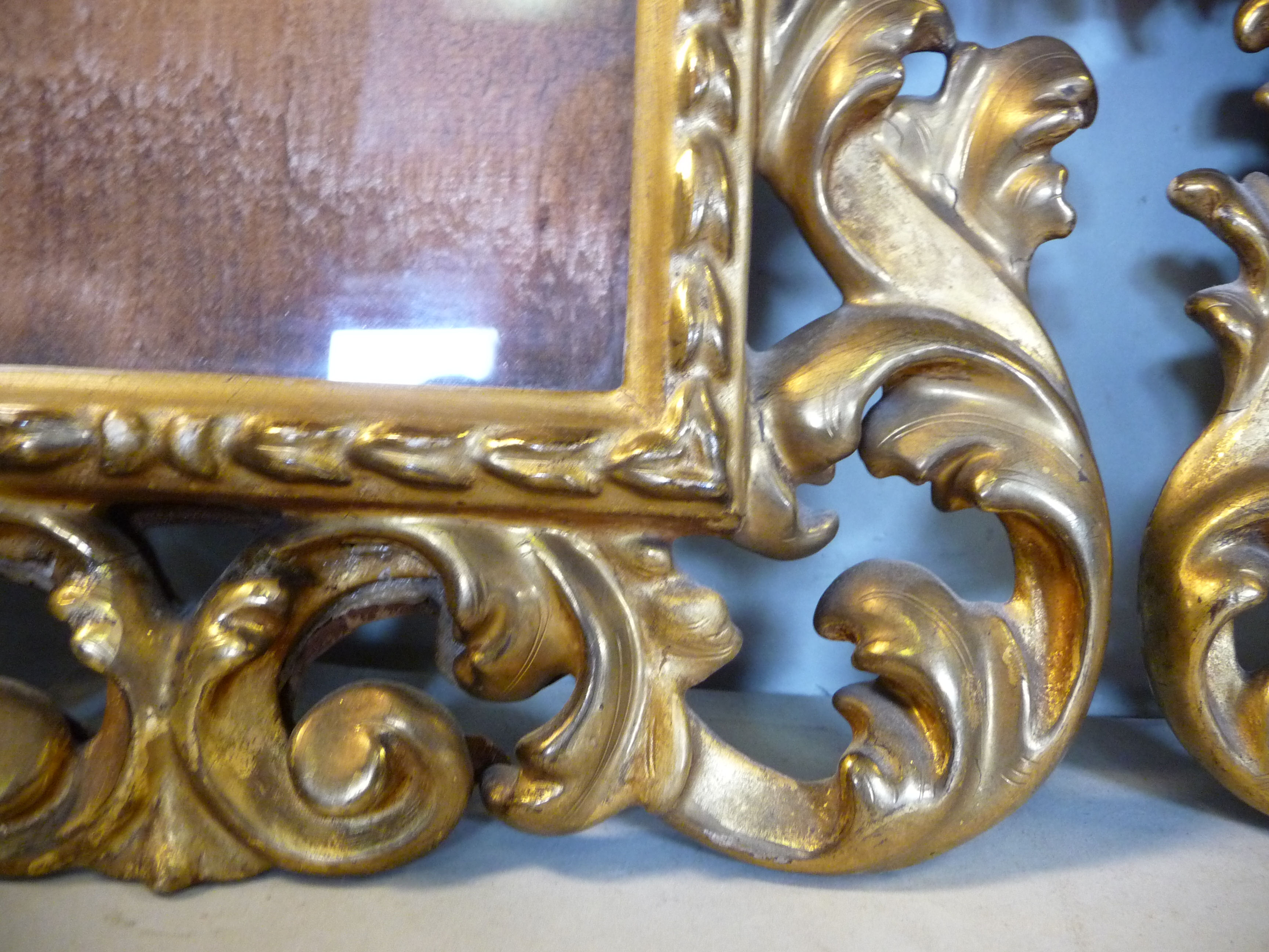 A matched pair of late 19thC Continental foliate scroll carved giltwood picture frames with glazed - Image 6 of 10