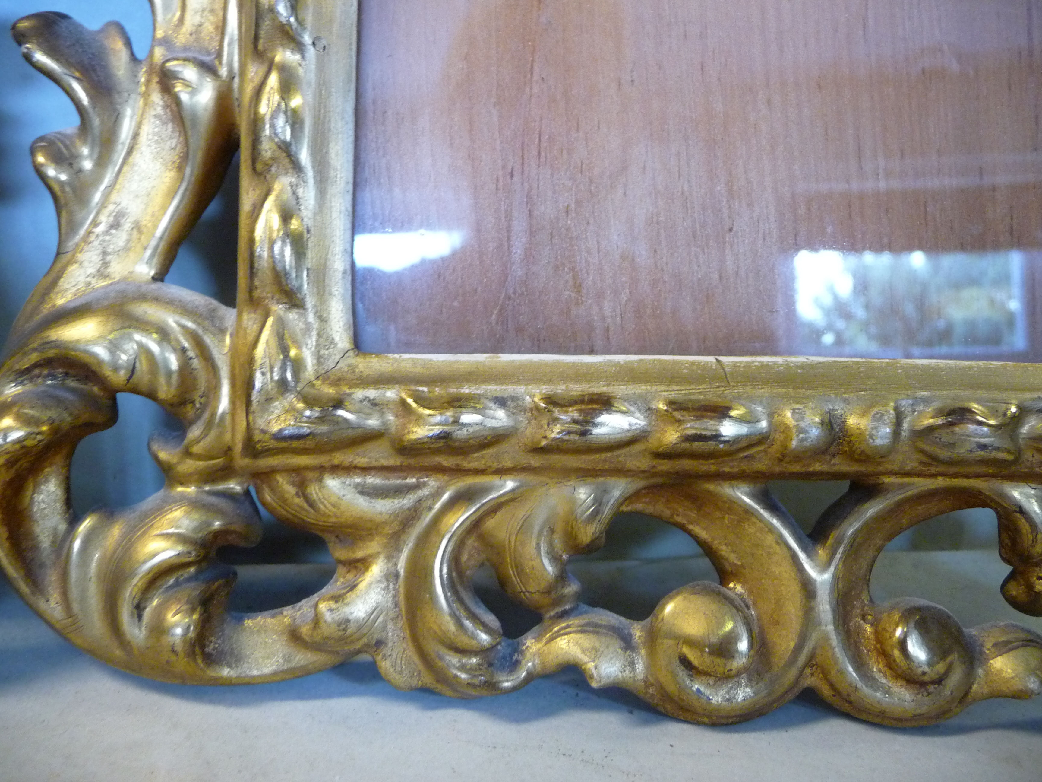 A matched pair of late 19thC Continental foliate scroll carved giltwood picture frames with glazed - Image 8 of 10