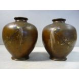 A pair of early 20thC Japanese cast bronze ovoid shaped vases,