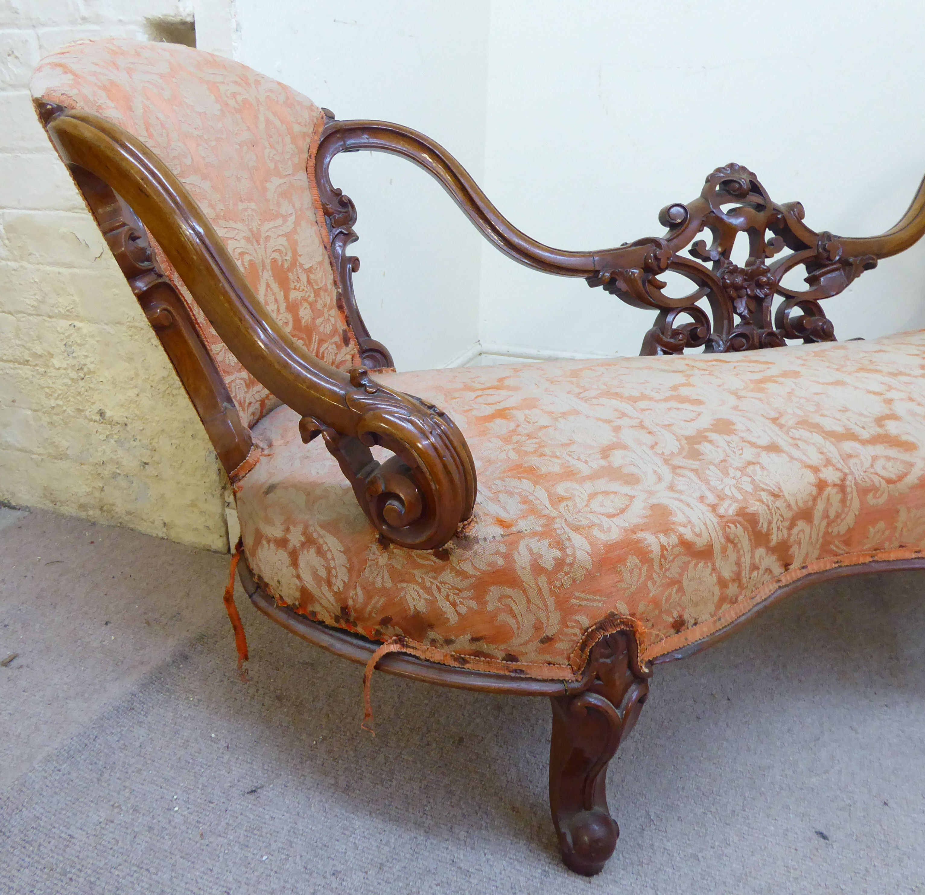 A late Victorian walnut framed double end salon settee, - Image 8 of 10