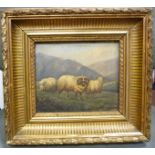 Mid 19thC British School - a study of curly horned and other sheep in a highland setting oil on