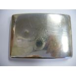 A silver folding cigarette case with engine turned and cast border ornament,