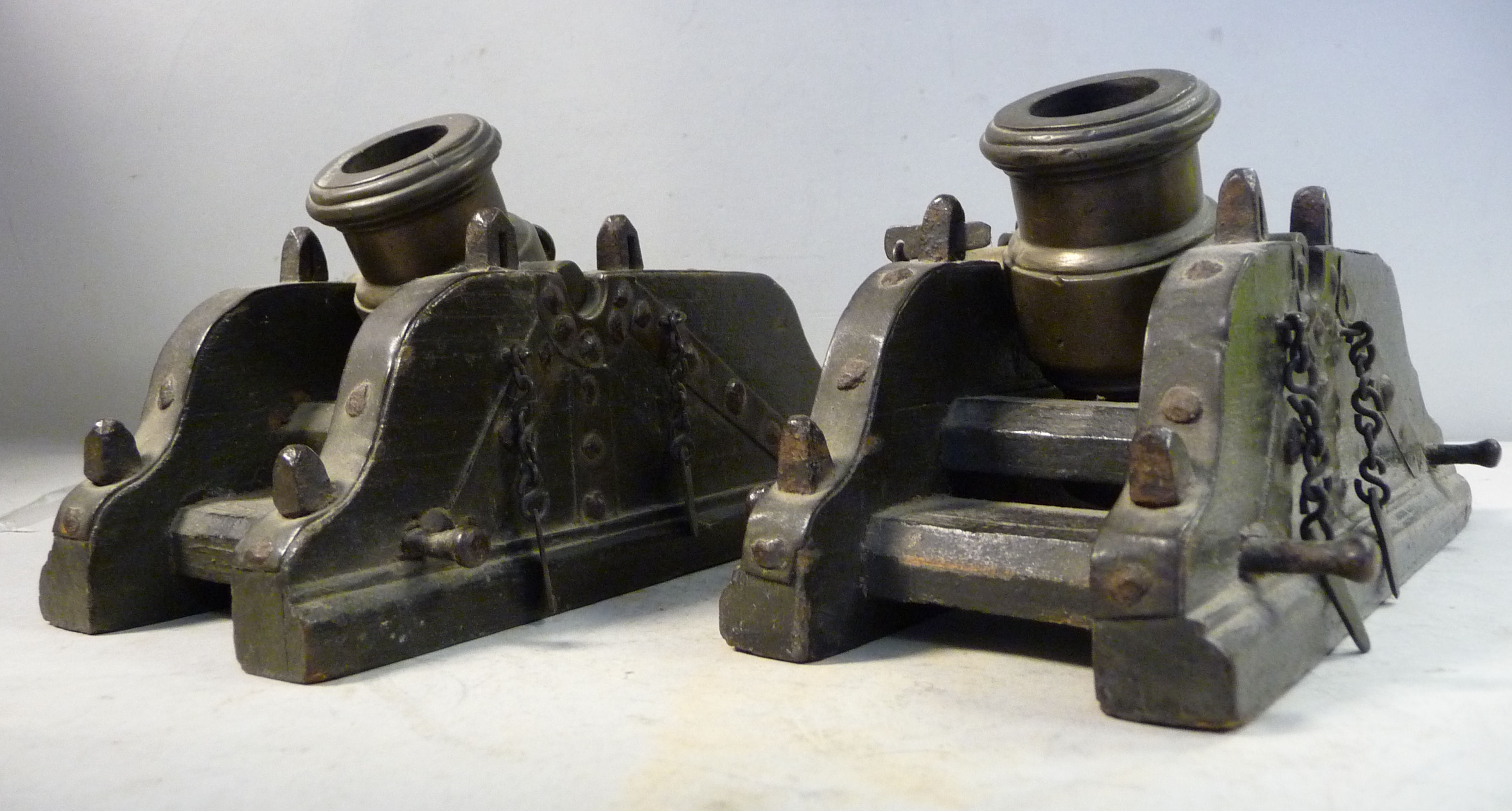 A pair of late 19thC miniature model mortars,