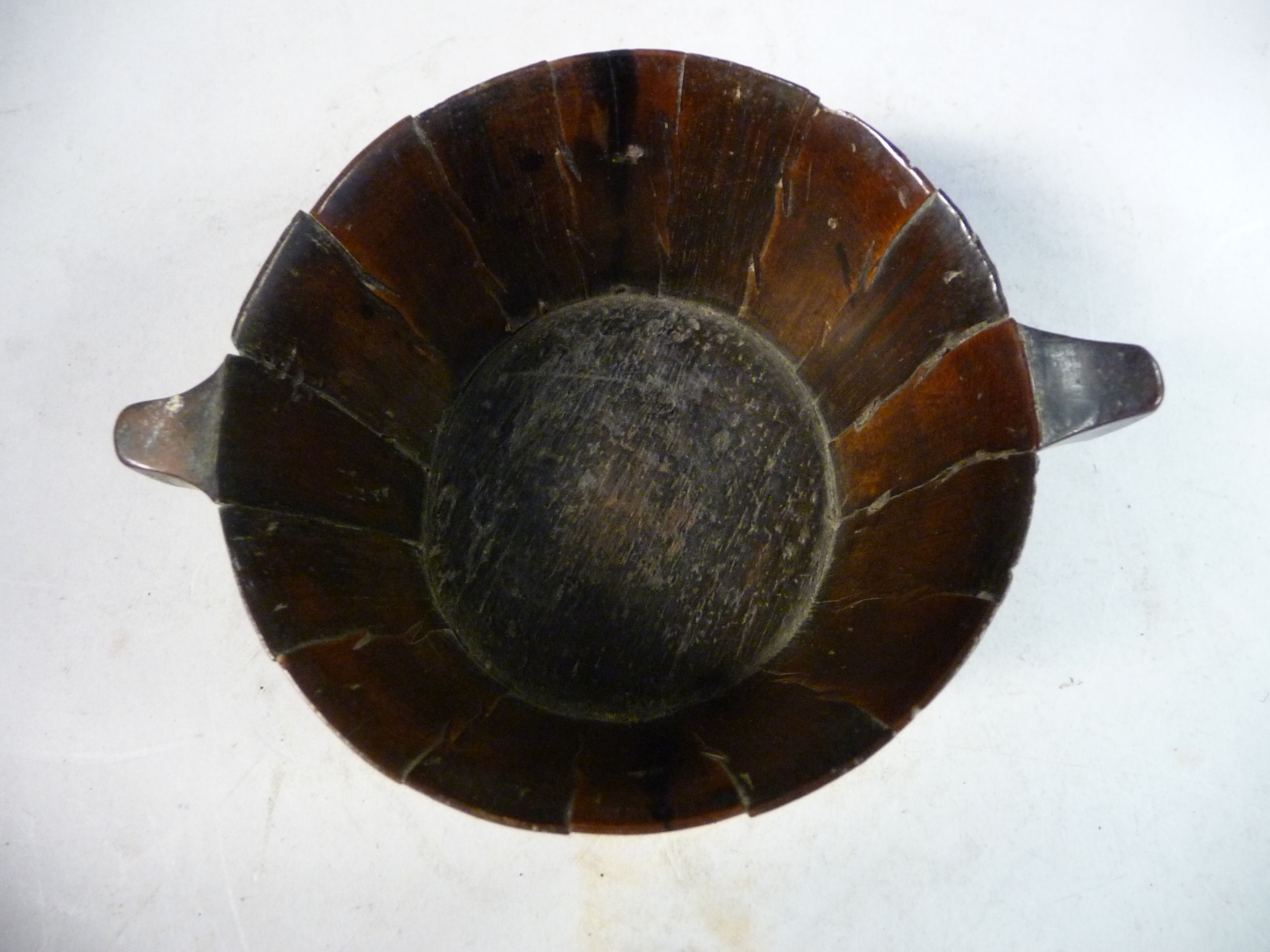 A mid/late 18thC coopered walnut quaiche with nailed, - Image 3 of 10