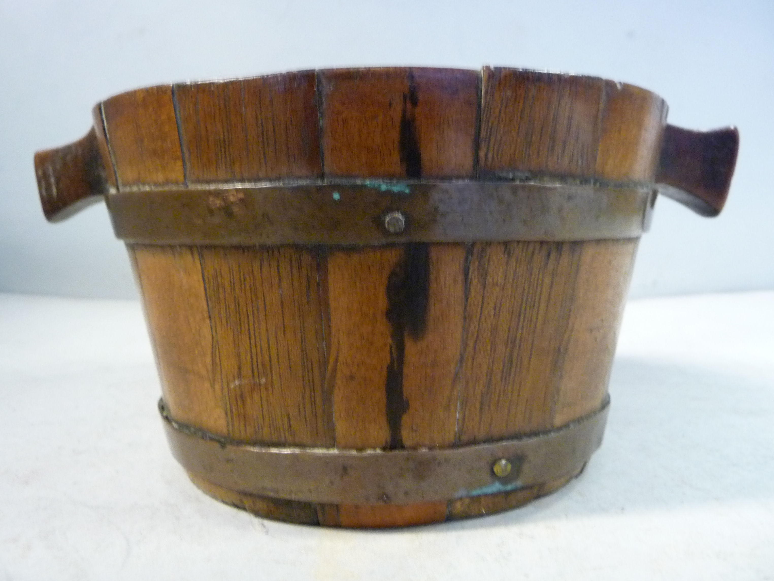 A mid/late 18thC coopered walnut quaiche with nailed, - Image 2 of 10