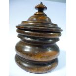An early 19thC turned, ogee shaped one-piece fruitwood spice box, the domed cover with a knop 4.