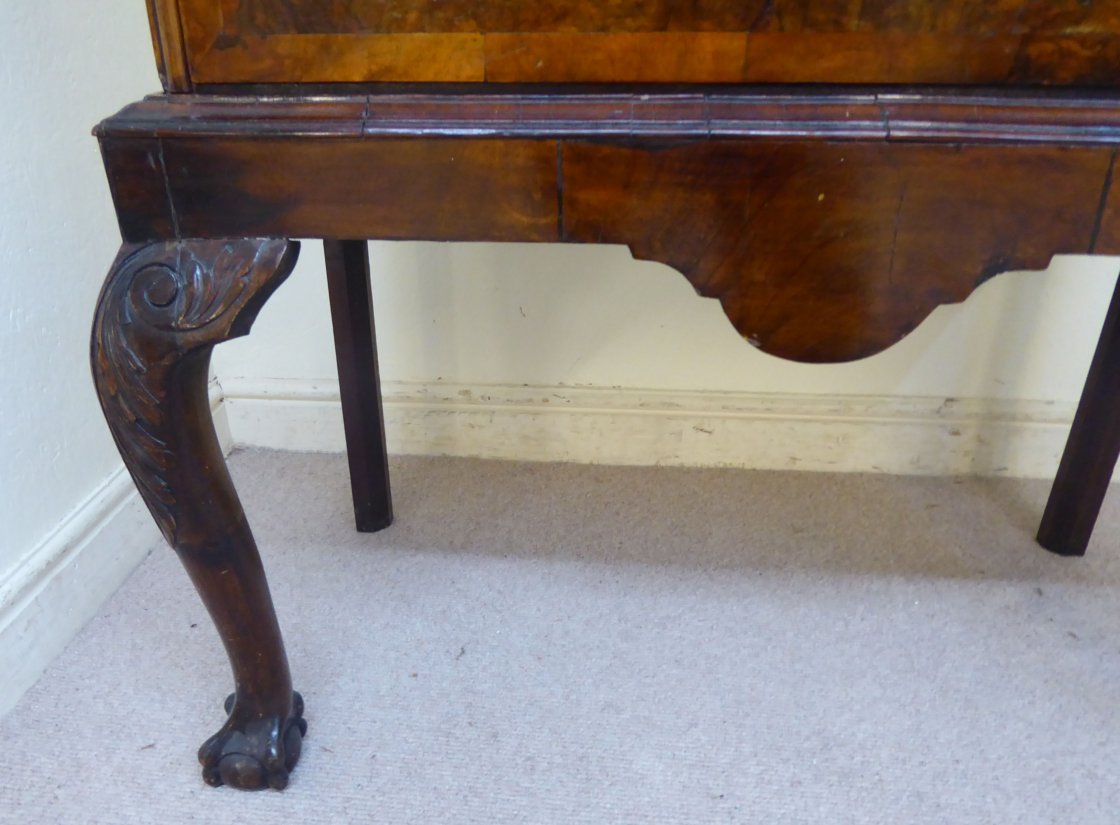 A George III walnut veneered chest on a later stand, - Image 10 of 12