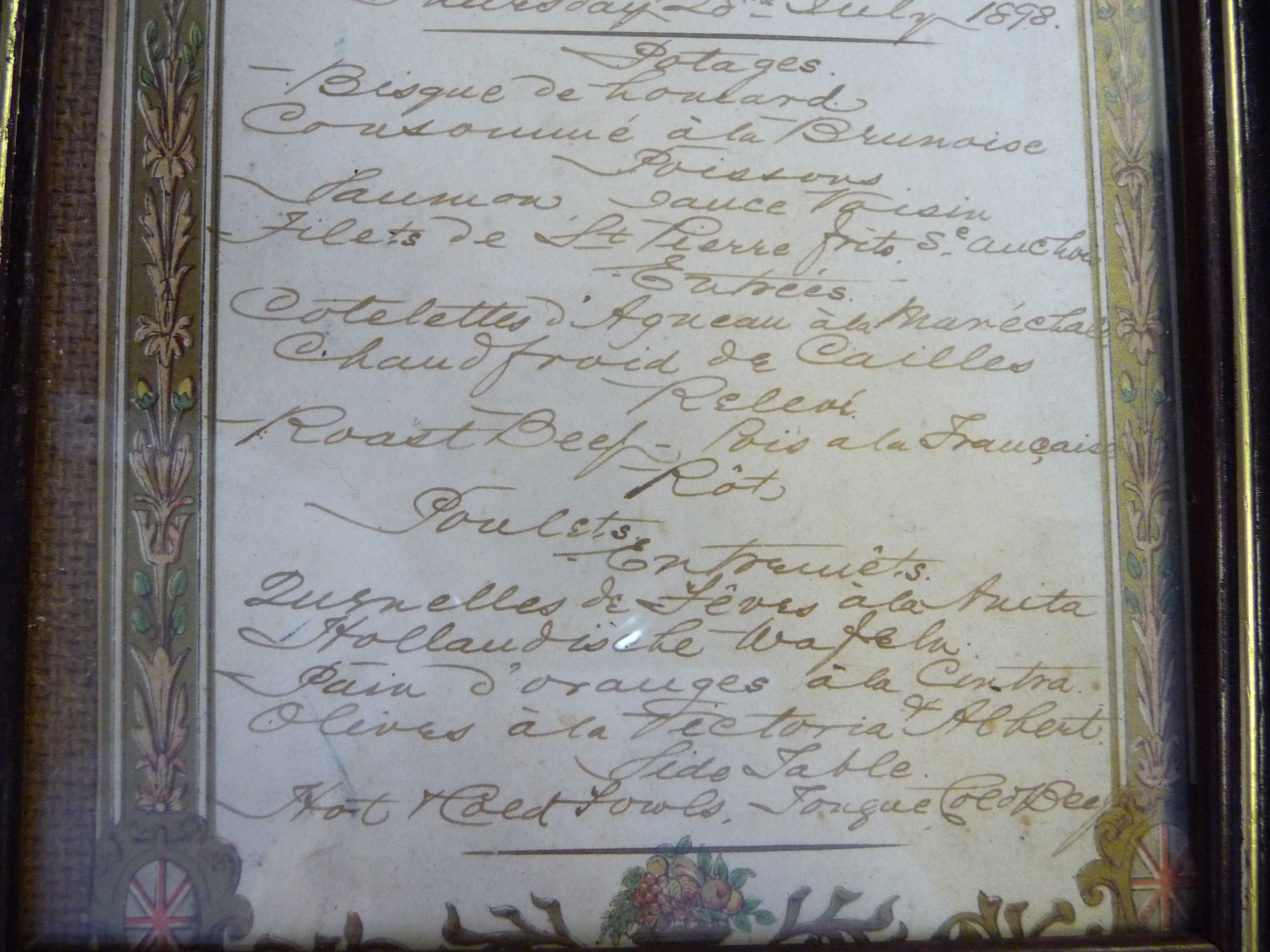 A handwritten menu for Her Majesty's dinner at Osborne House on Thursday 28th July 1898 7'' x 5'' - Image 6 of 6