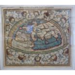 A late edition of Sebastian Munster's Geographia Univeralis 1542 coloured map featuring the
