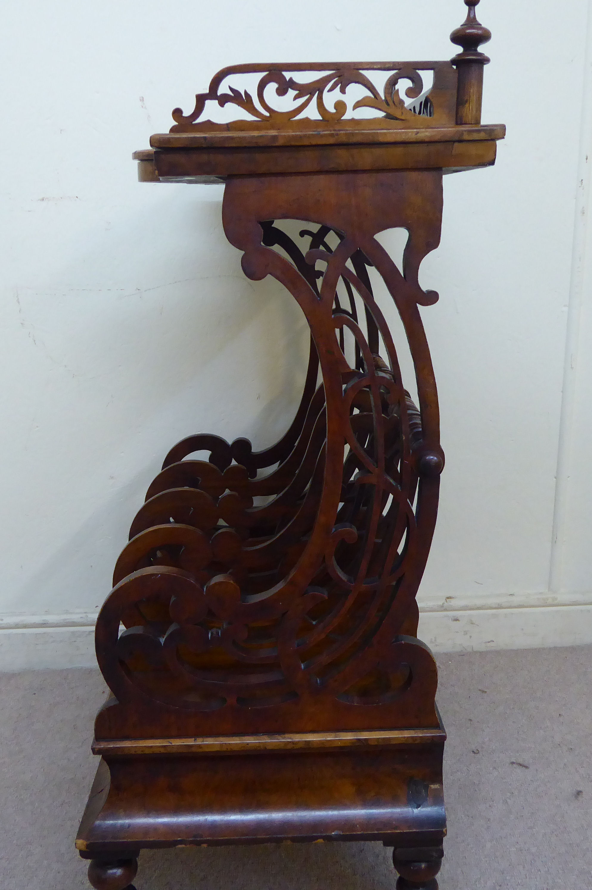 A late Victorian framed and fretworked walnut Canterbury with a galleried, - Image 10 of 10