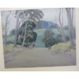 Sunderland Rollinson - 'A woodland park with cattle and figures' gouache bears a signature &