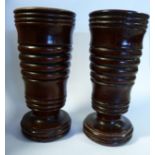 A pair of early 19thC ring turned fruitwood spill holders of tapered form 5''h