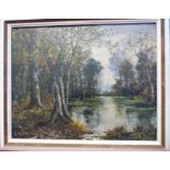 G * Hessin* - a lake in a woodland glade oil on board bears a signature 10'' x 8'' framed