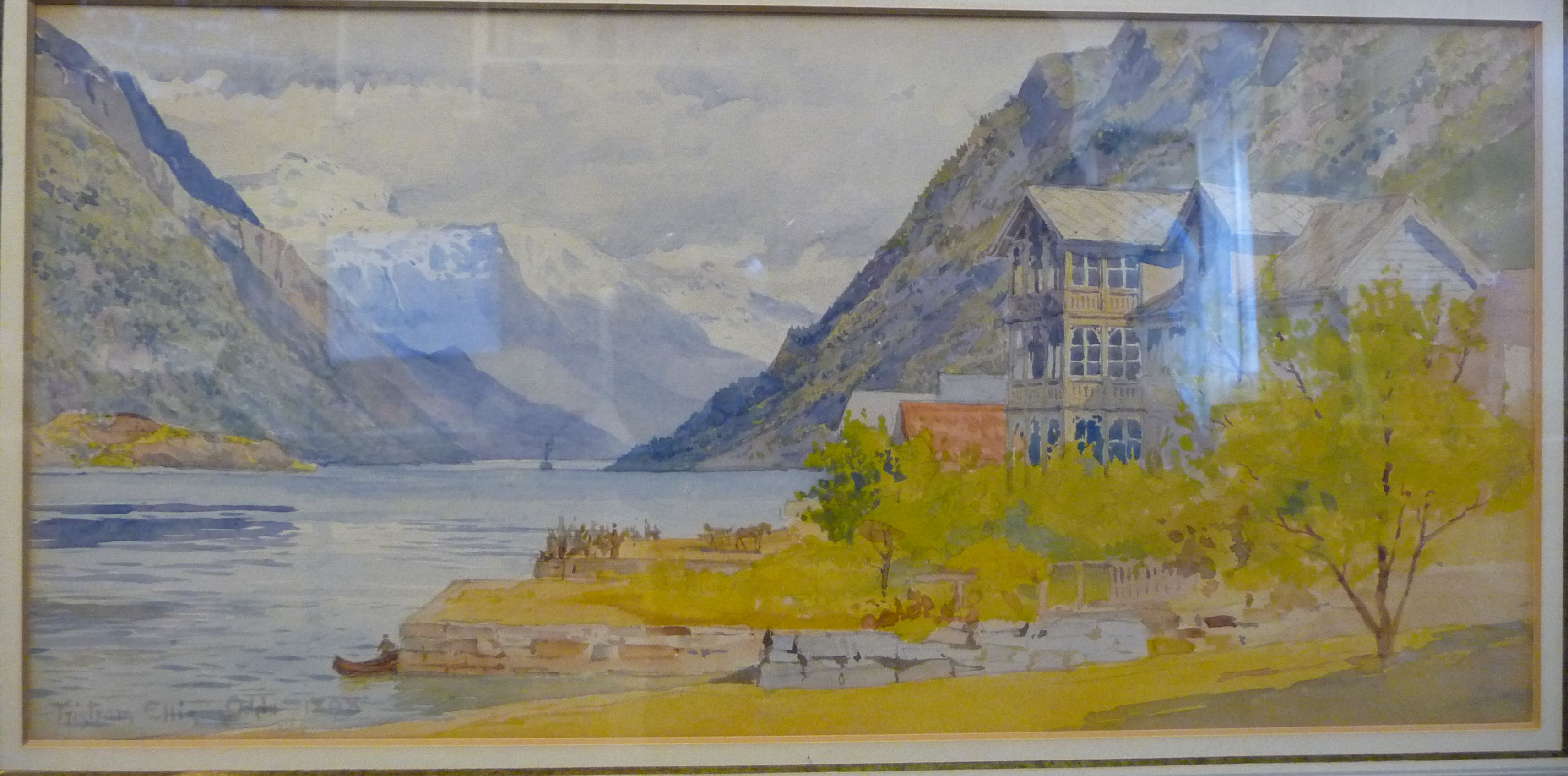 Tristram Ellis - 'Village on a fjord' watercolour bears a signature & dated 1898 6. - Image 2 of 8